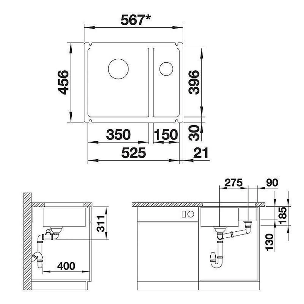 BLANCO Unterbauspüle SUBLINE 350/150-U Keramik PuraPlus, InFino 5 BLANCO Unterbauspüle SUBLINE 350/150-U Keramik PuraPlus, InFino – Bild 3