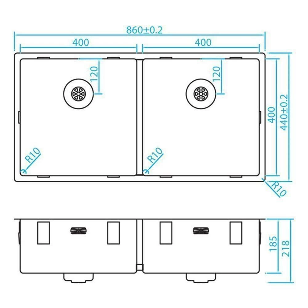 Caressi Einbauspüle CAPPR10 CAPP4040R10 86 X 44 Cm Edelstahl 4 Caressi Einbauspüle CAPPR10 CAPP4040R10 86 X 44 Cm Edelstahl – Bild 2