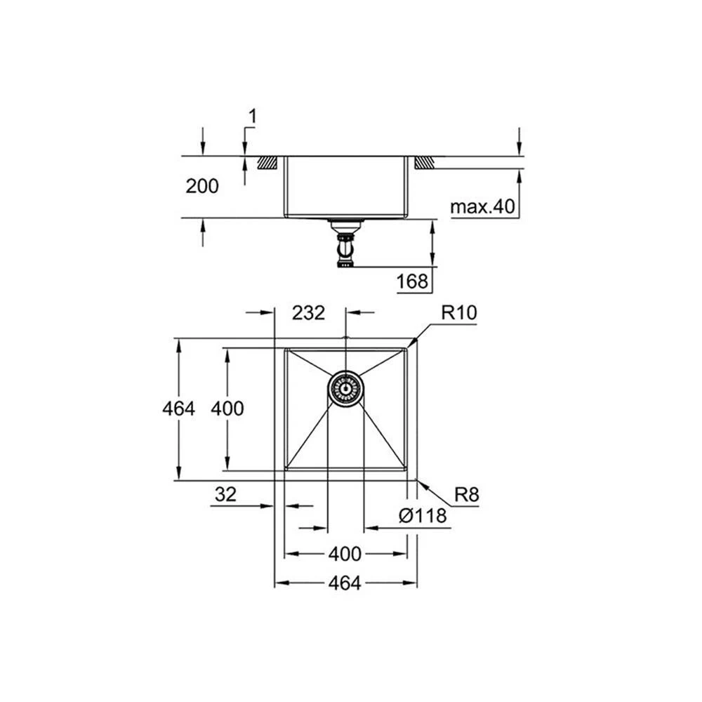 Grohe Einbaubecken K700 45-S 46,4/46,4 1.0, Edelstahl 5 Grohe Einbaubecken K700 45-S 46,4/46,4 1.0, Edelstahl – Bild 3