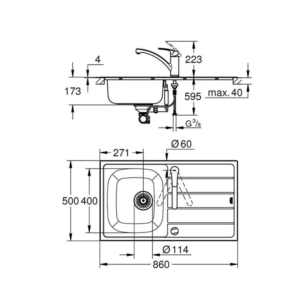 Grohe Einbauspülen-Set, K200 Edelstahlspüle + Eurosmart Armatur 4 Grohe Einbauspülen-Set, K200 Edelstahlspüle + Eurosmart Armatur – Bild 2