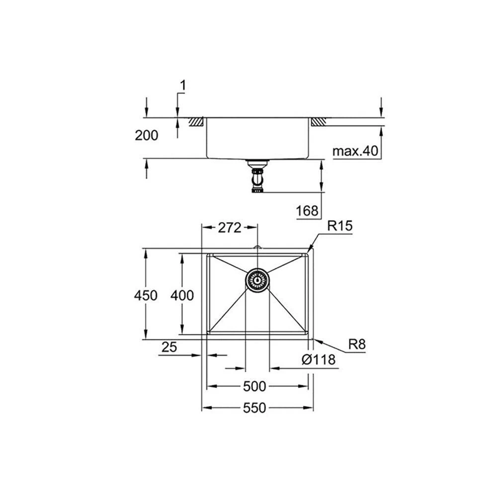 Grohe Spülbecken K700U 60-S 54,4/44,4 1.0, Edelstahl 5 Grohe Spülbecken K700U 60-S 54,4/44,4 1.0, Edelstahl – Bild 3