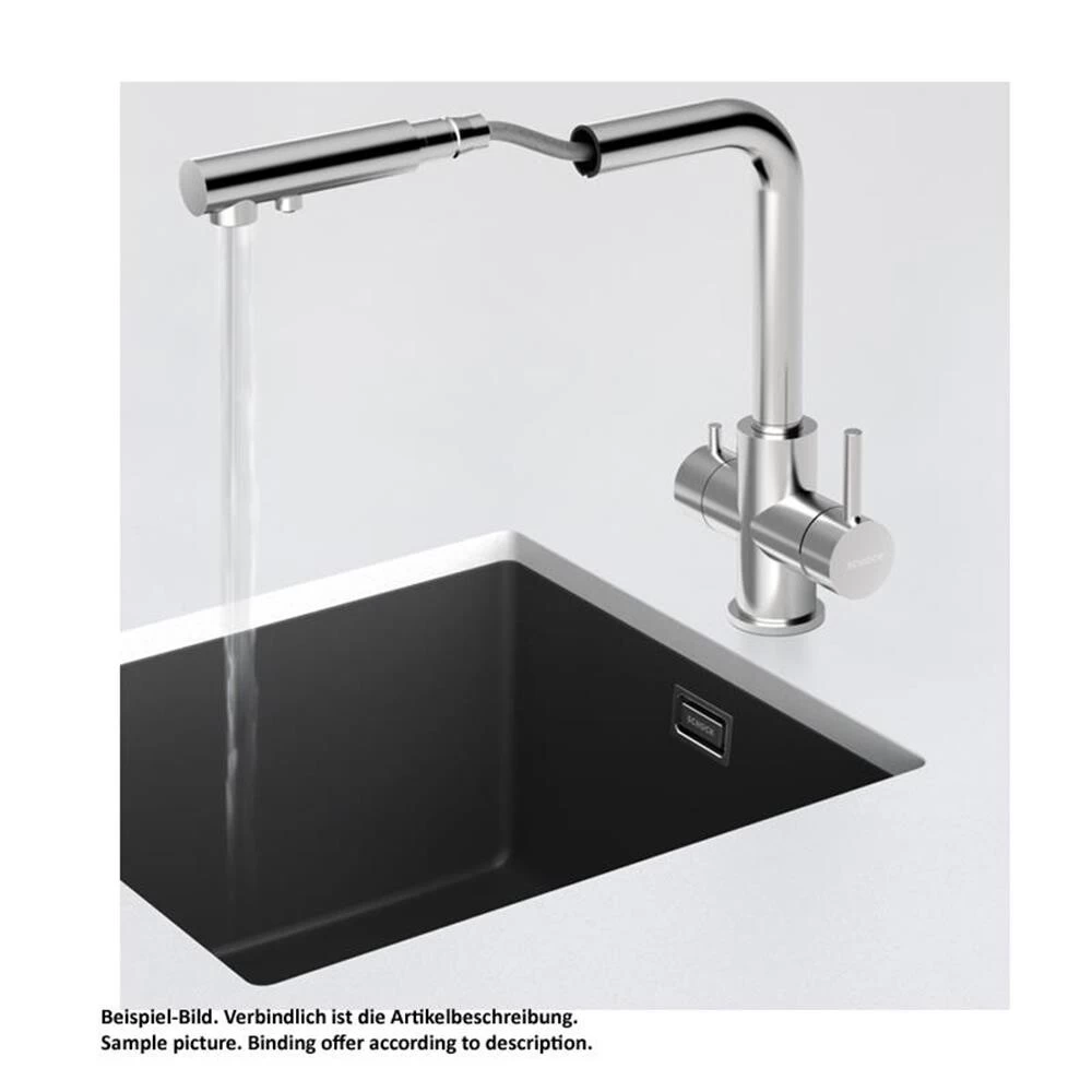 Schock Küchenarmatur / Drei-Wege-Armatur Vitus (ausziehbarer Auslauf), Edelstahl Massiv 4 Schock Küchenarmatur / Drei-Wege-Armatur Vitus (ausziehbarer Auslauf), Edelstahl Massiv – Bild 2
