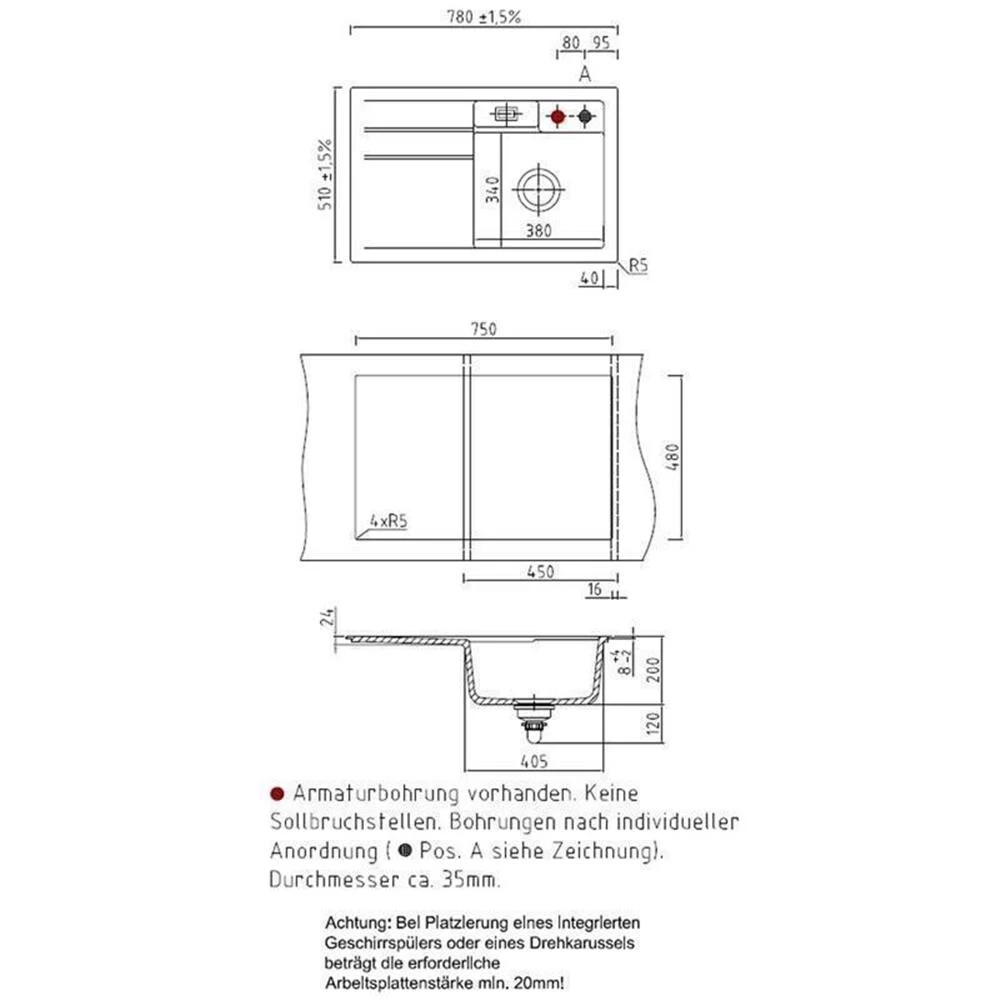 Systemceram Einbauspüle KeraDomo BELA 78 Becken Links 5 Systemceram Einbauspüle KeraDomo BELA 78 Becken Links – Bild 3