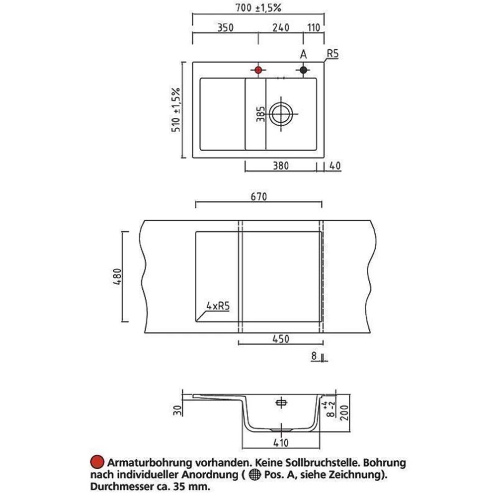 Systemceram Einbauspüle KeraDomo MERA 70 Becken Rechts 4 Systemceram Einbauspüle KeraDomo MERA 70 Becken Rechts – Bild 2