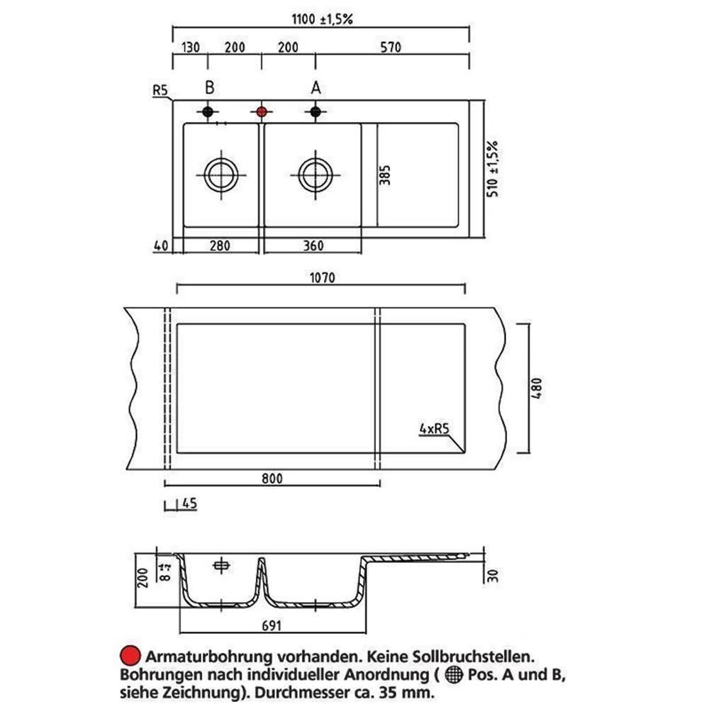 Systemceram Einbauspüle KeraDomo MERA DOUBLE Becken Links 4 Systemceram Einbauspüle KeraDomo MERA DOUBLE Becken Links – Bild 2