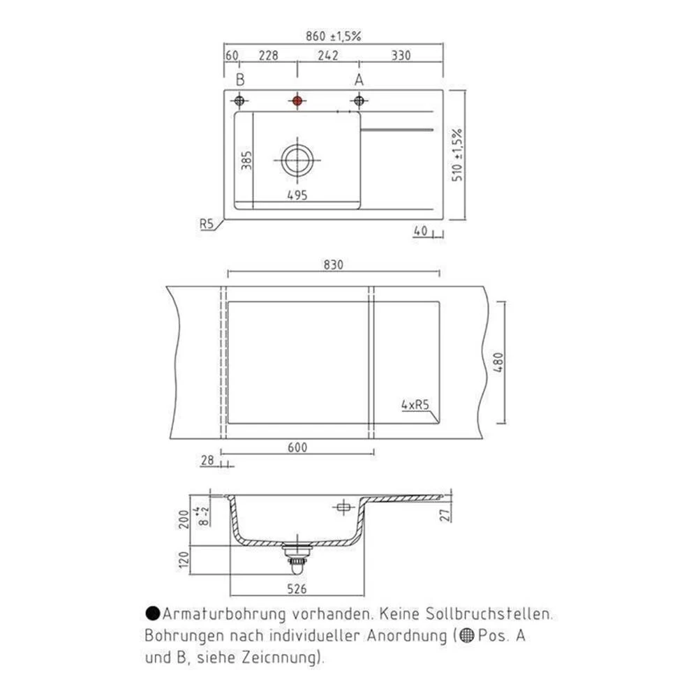 Systemceram Einbauspüle KeraDomo STEMA 86 SL Becken Links 5 Systemceram Einbauspüle KeraDomo STEMA 86 SL Becken Links – Bild 3