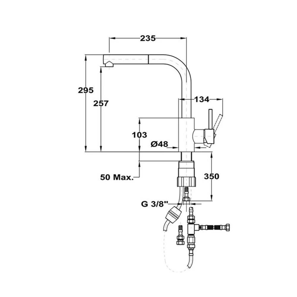 Teka Küchenarmatur ARN 938 Chrom, Schwenkbarer Auslauf, Auszugbrause, Niederdruck 4 Teka Küchenarmatur ARN 938 Chrom, Schwenkbarer Auslauf, Auszugbrause, Niederdruck – Bild 2