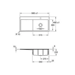 Villeroy & Boch Einbauspüle Subway Style 60 Flat (flächenbündig Einbaubar) Becken Rechts -Machen Sie es mit der Küchenspüle. villeroy boch einbauspuele subway style 60 flat flaechenbuendig einbaubar becken rechts3